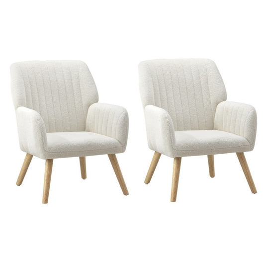 Oikiture 2x Armchair Lounge Sofa Chair Sherpa White