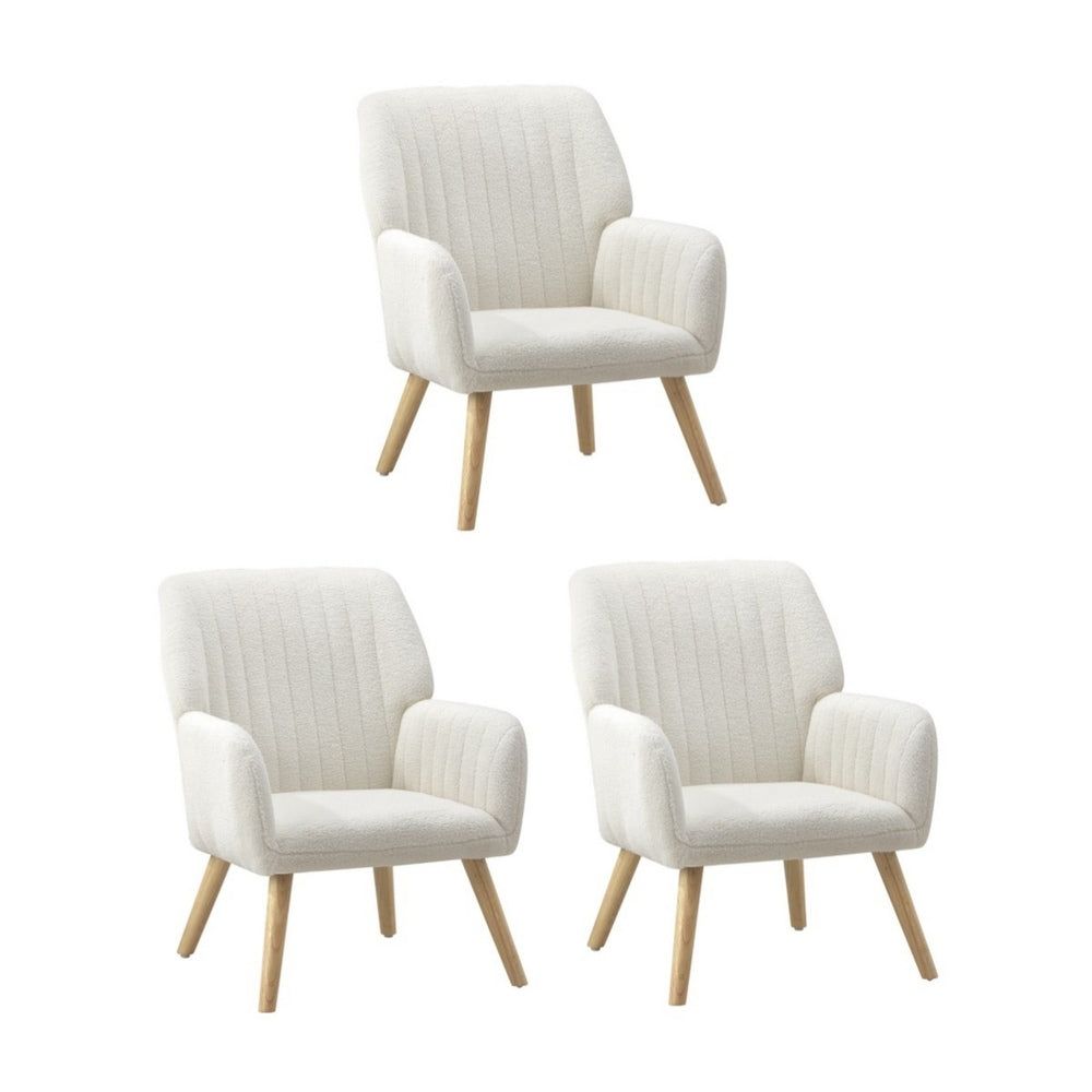 Oikiture 3x Armchair Lounge Sofa Chair Sherpa White