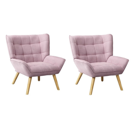 Oikiture 2x Armchair Sofa Lounge Fabric Upholstered Tub Pink