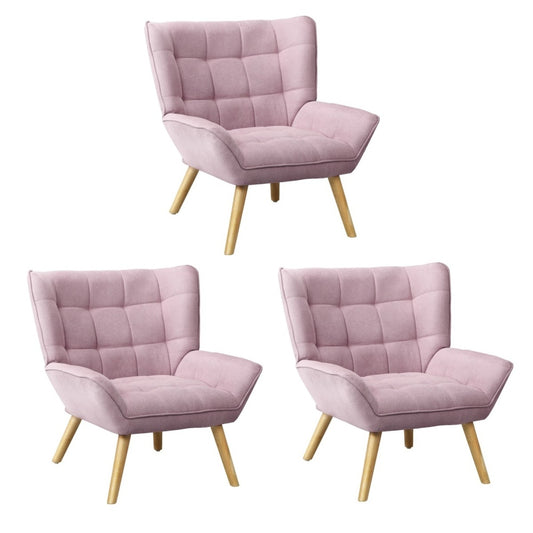 Oikiture 3x Armchair Sofa Lounge Fabric Upholstered Tub Pink