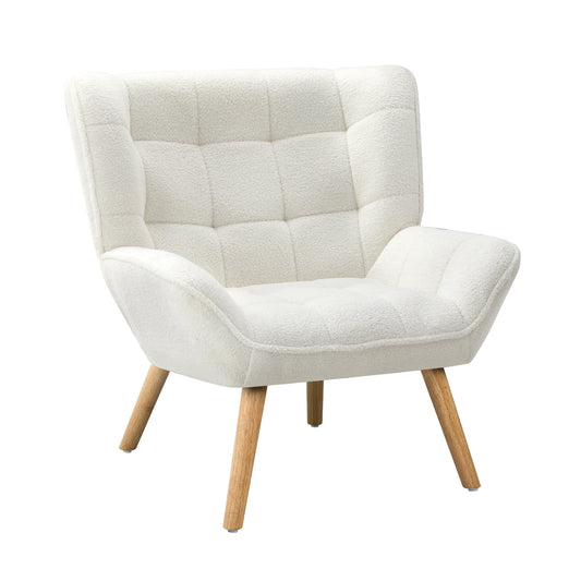 Oikiture Armchair Sofa Lounge Sherpa Upholstered White