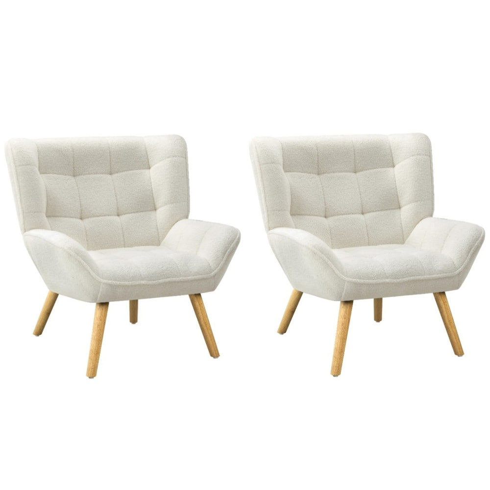 Oikiture 2x Armchair Sofa Lounge Sherpa Upholstered Tub White