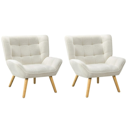 Oikiture 2x Armchair Sofa Lounge Sherpa Upholstered Tub White