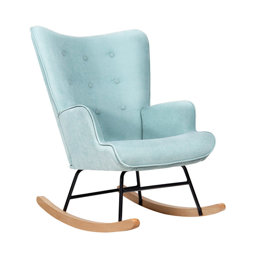 Oikiture Rocking Chair Nursing Armchair Velvet Accent Chairs Upholstered Blue