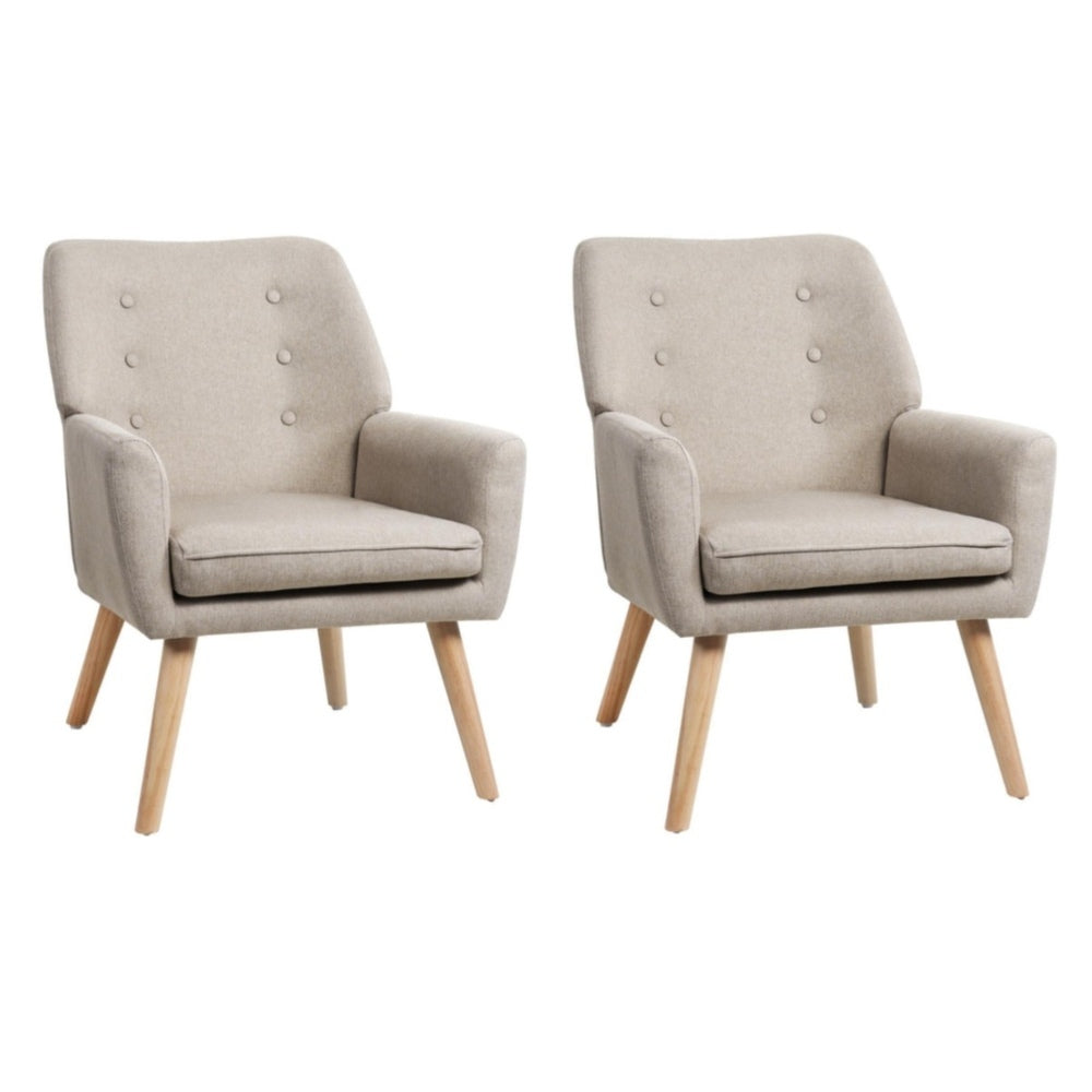 Oikiture 2x Armchair Lounge Chair Linen Tub Chairs Sofa Beige