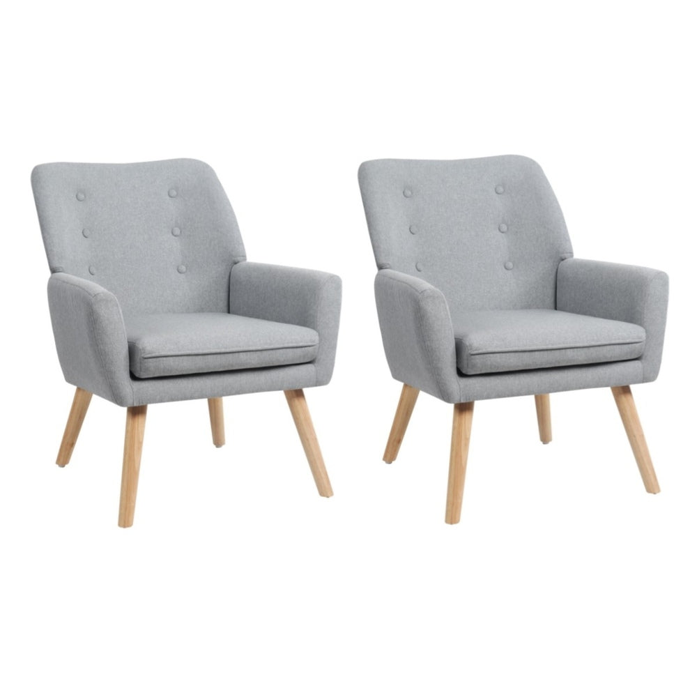 Oikiture 2x Armchair Lounge Chair Linen Tub Chairs Sofa Grey