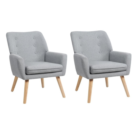 Oikiture 2x Armchair Lounge Chair Linen Tub Chairs Sofa Grey