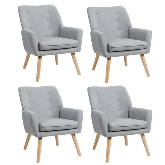 Oikiture 4x Armchair Lounge Chair Linen Tub Chairs Sofa Grey