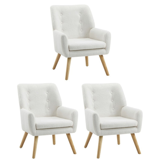 Oikiture 3x Armchair Lounge Chair Sherpa Tub Chairs Sofa White