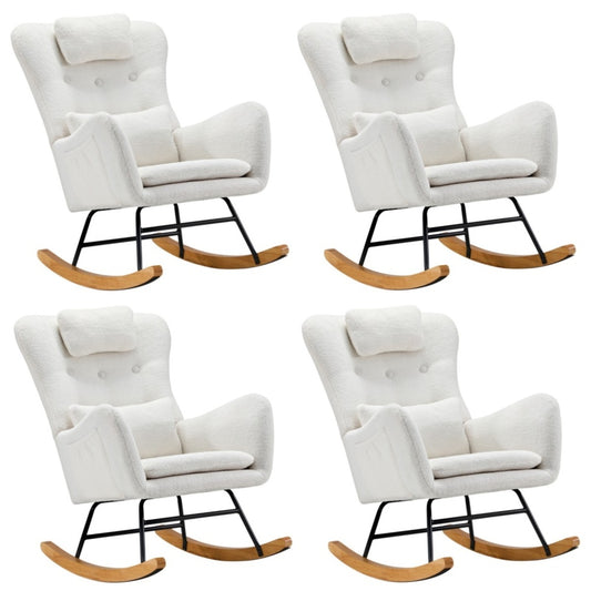 Oikiture 4x Rocking Chair Nursing Armchair Sherpa 2 Pillow White