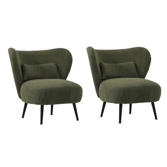 Oikiture 2x Armchair with Lumbar Pillow Wingback Velvet Green