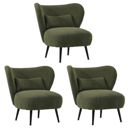Oikiture 3x Armchair with Lumbar Pillow Wingback Velvet Green