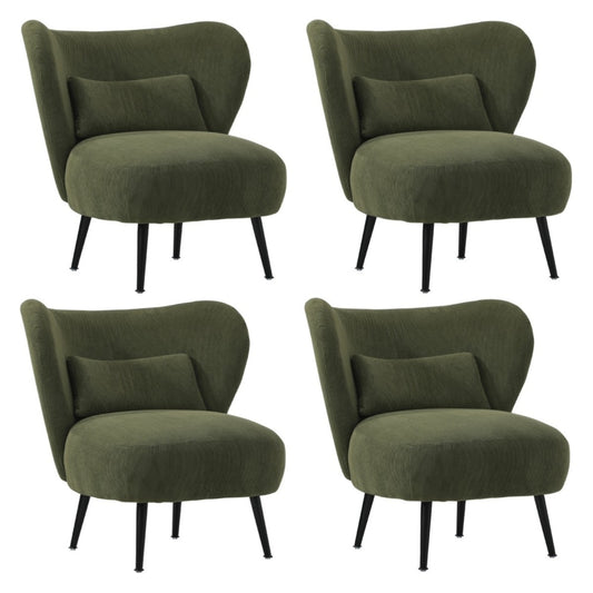 Oikiture 4x Armchair with Lumbar Pillow Wingback Velvet Green