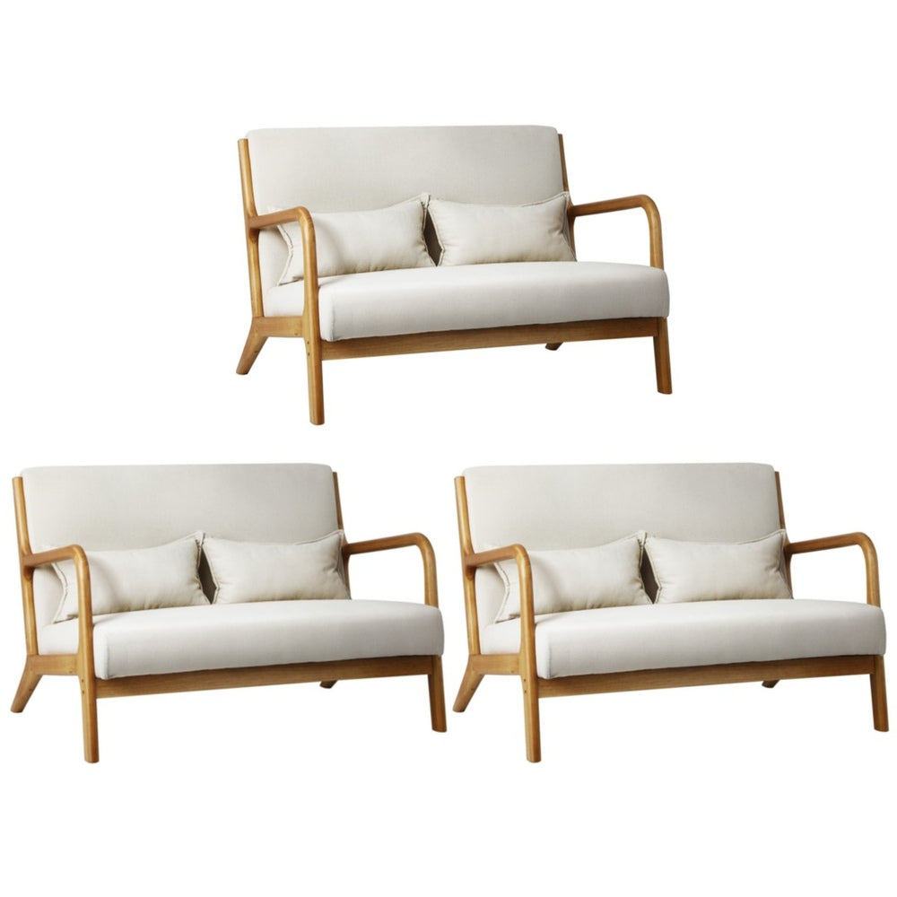 Oikiture 3X Armchair Lounge Chair Wood Light Beige