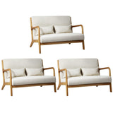 Oikiture 3X Armchair Lounge Chair Wood Light Beige