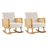 Oikiture 2x Rocking Chair Nursing Armchair Linen PE Rattan Beige