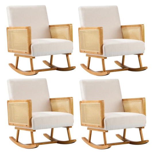 Oikiture 4x Rocking Chair Nursing Armchair Linen PE Rattan Beige