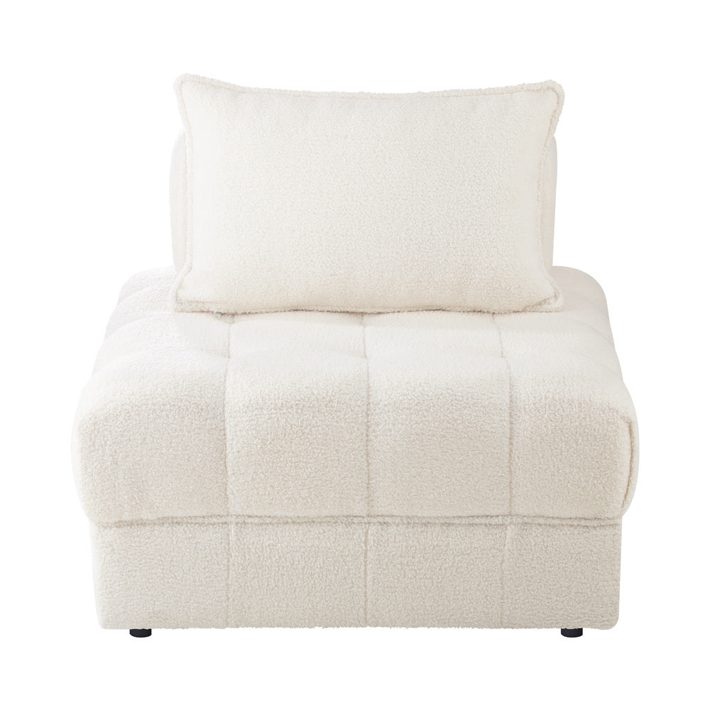 Oikiture 3 Seater Boucle Modular Sofa Lounge Chair Armless White