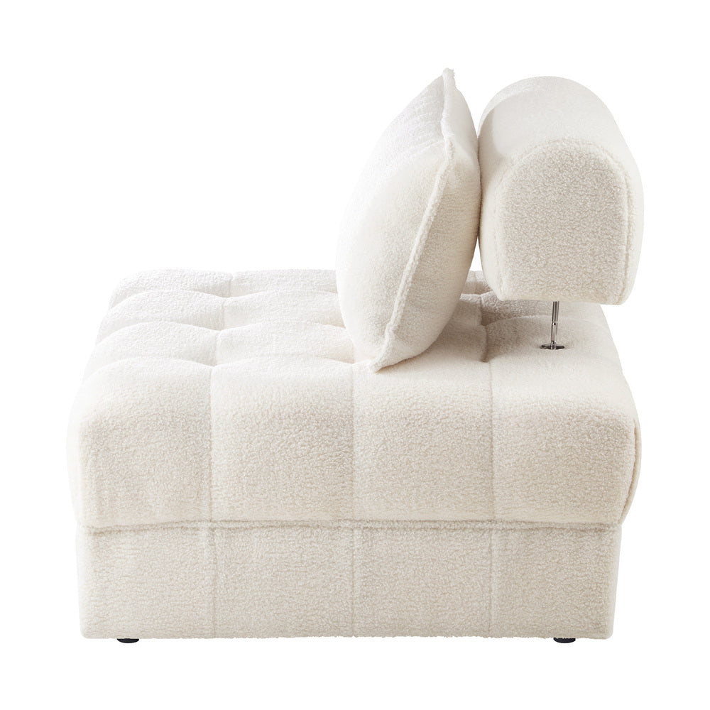 Oikiture 3 Seater Boucle Modular Sofa Lounge Chair Armless White