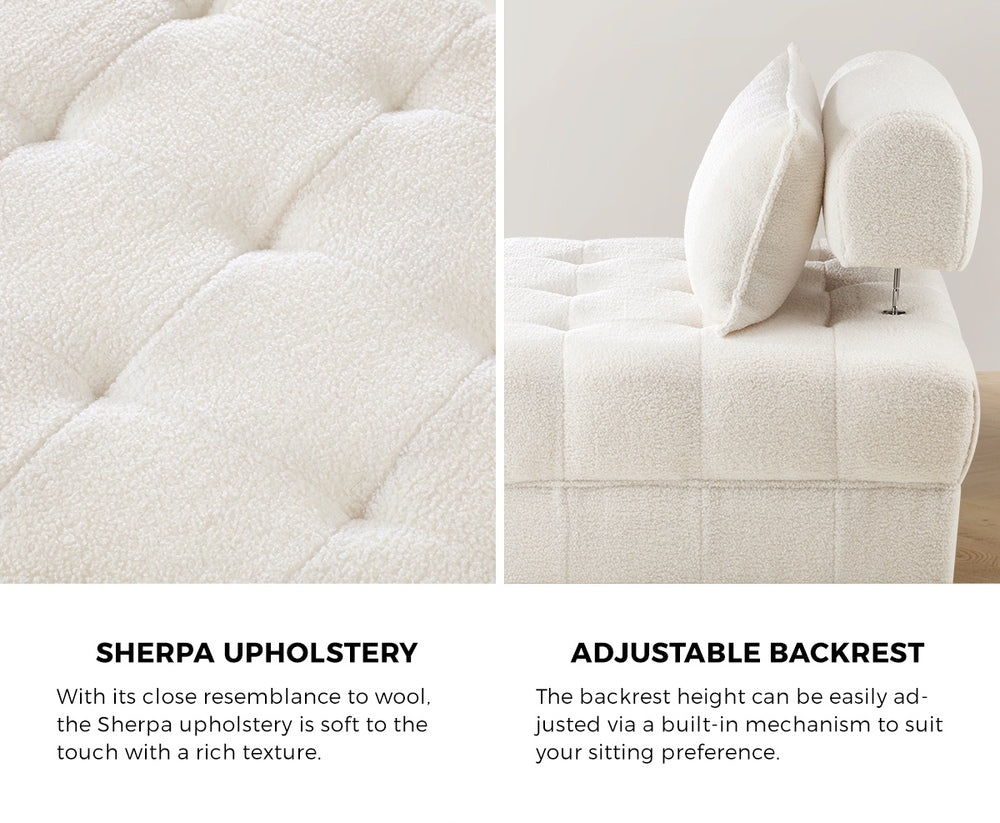 Oikiture 3 Seater Boucle Modular Sofa Lounge Chair Armless White