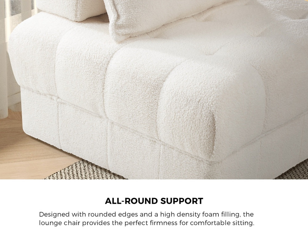 Oikiture 3 Seater Boucle Modular Sofa Lounge Chair Armless White