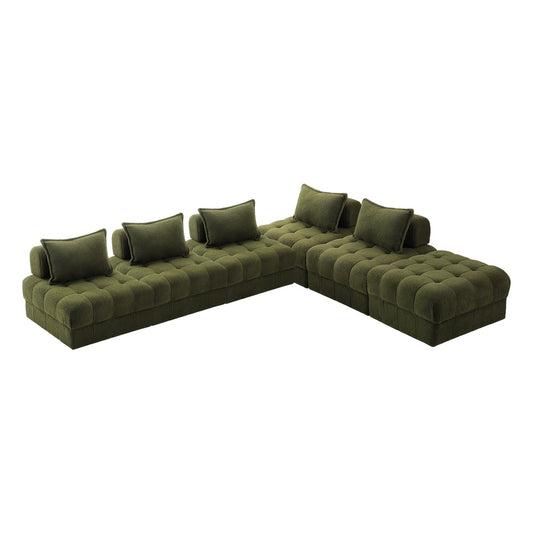 Oikiture 6 Seater Boucle Modular Sofa & Ottoman Set Green