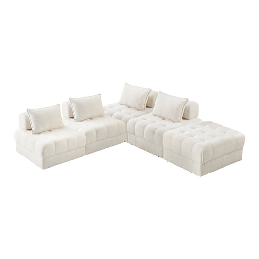 Oikiture 5 Seater Boucle Modular Sofa & Ottoman Set Armless White
