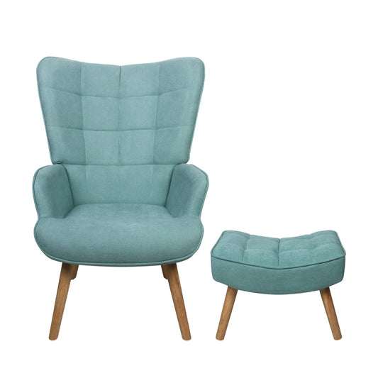 Oikiture Armchair with Footstool Fabric Blue