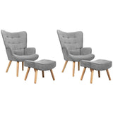 Oikiture 2x Armchair Lounge Chair Ottoman Fabric Sofa Grey