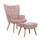 Oikiture Armchair Set Ottoman Fabric Sofa Chairs Pink