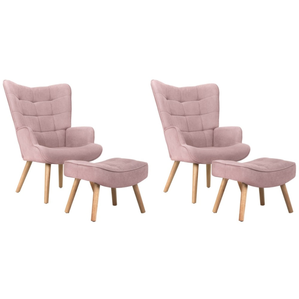 Oikiture 2x Armchair Lounge Chair Ottoman Fabric Sofa Pink