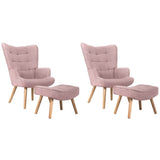 Oikiture 2x Armchair Lounge Chair Ottoman Fabric Sofa Pink