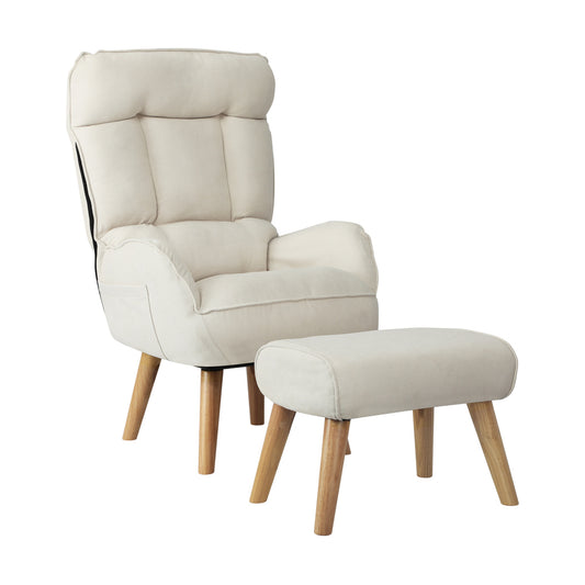 Oikiture Armchair wit Stool 360° Swivel Seat Beige