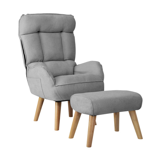 Oikiture Armchair wit Stool 360° Swivel Seat Grey
