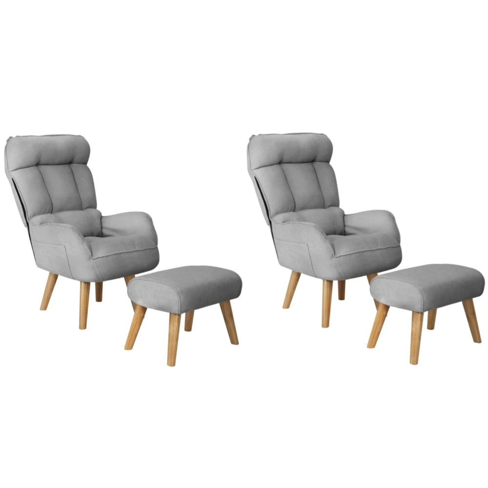 Oikiture 2x 360 Swivel Recliner Armchair Lounge with Stool Grey