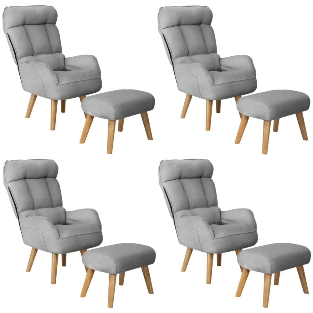 Oikiture 4x 360 Swivel Recliner Armchair Lounge with Stool Grey