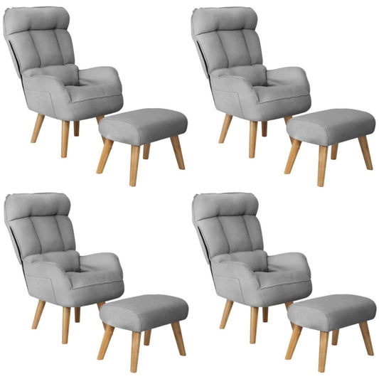Oikiture 4x 360 Swivel Recliner Armchair Lounge with Stool Grey