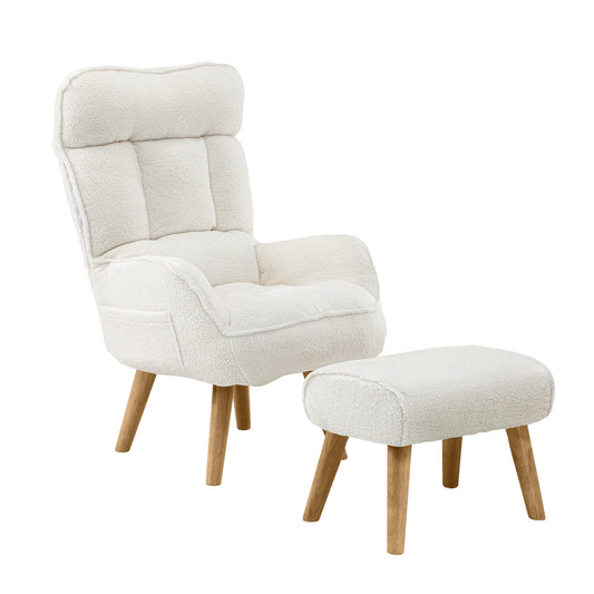 Oikiture Armchair with Ottoman Swivel Sherpa White