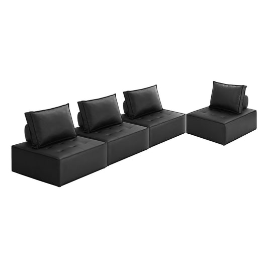 Oikiture 4pcs Pu Leather Sofa Couch Black