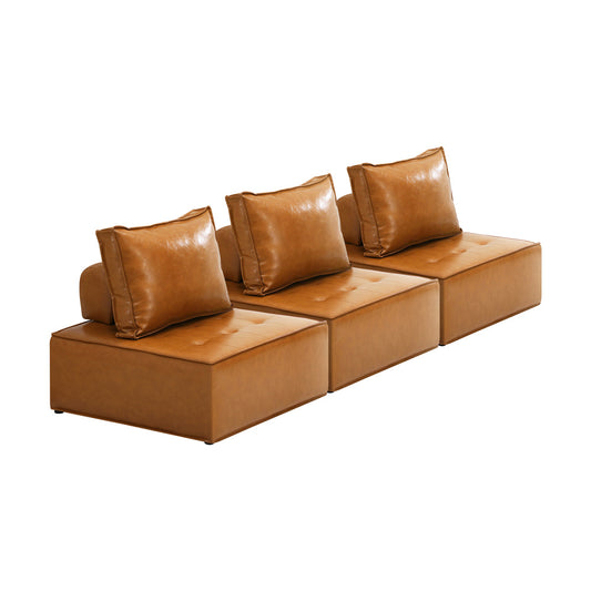 Oikiture 3pcs Pu Leather Sofa Couch Brown