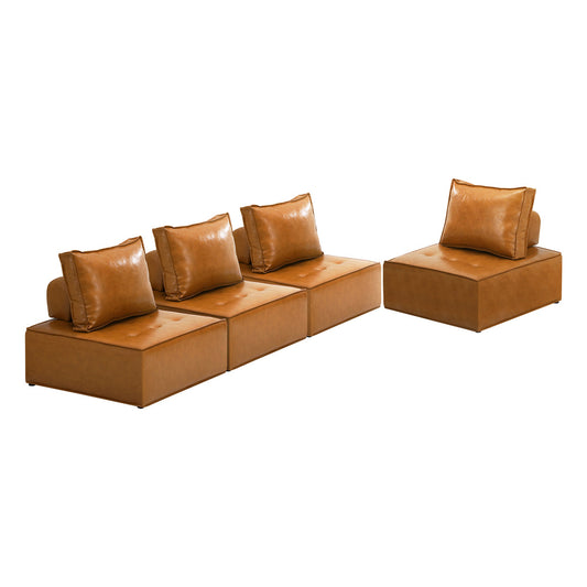 Oikiture 4pcs Pu Leather Sofa Couch Brown