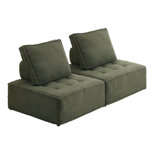 Oikiture 2PCS Modular Sofa Lounge Chair Armless Sherpa Green