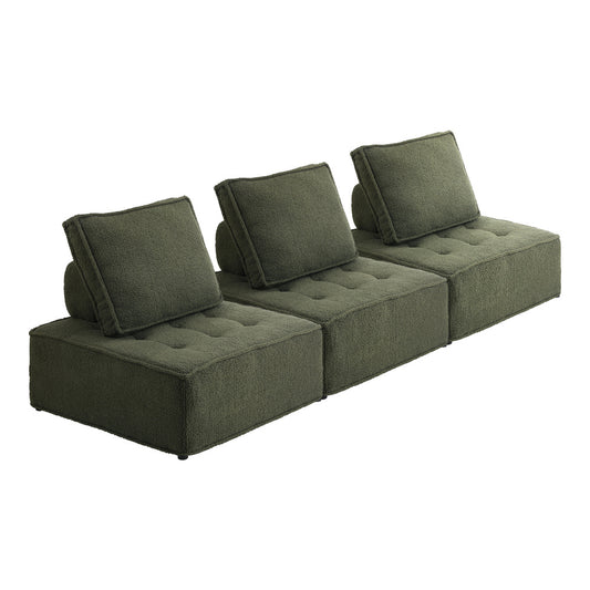 Oikiture 3PCS Modular Sofa Lounge Chair Armless Sherpa Green