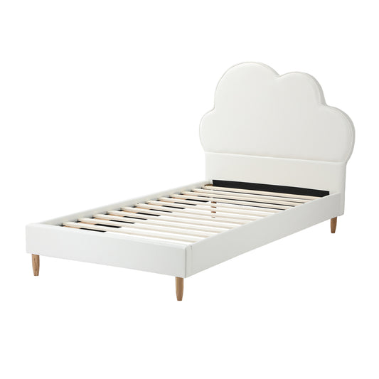 Oikiture Bed Frame Single Size Kids Bed Frame White Leather
