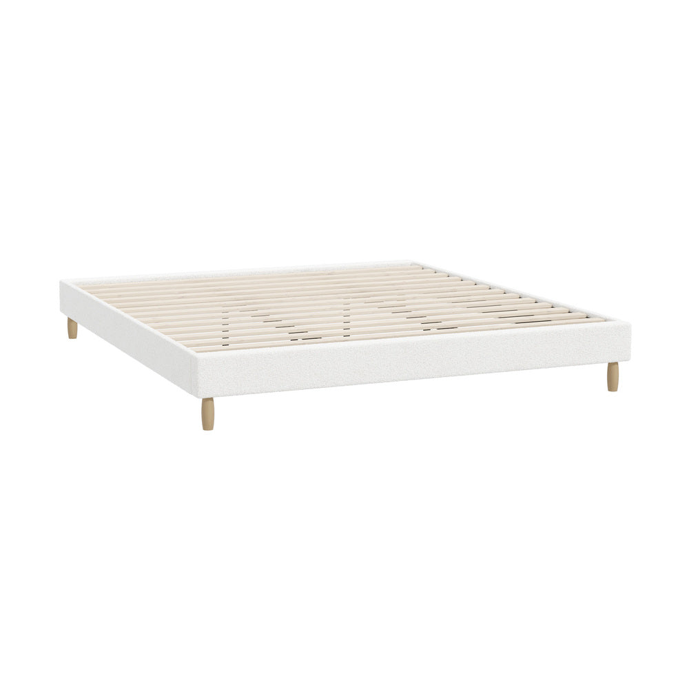 Oikiture Bed Frame King Size Bed Base White Boucle
