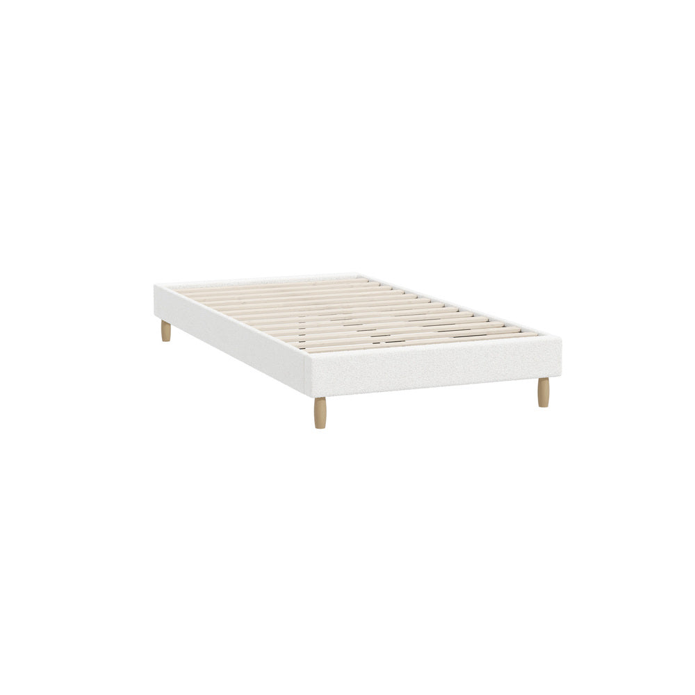 Oikiture Bed Frame King Single Size Bed Base White Boucle