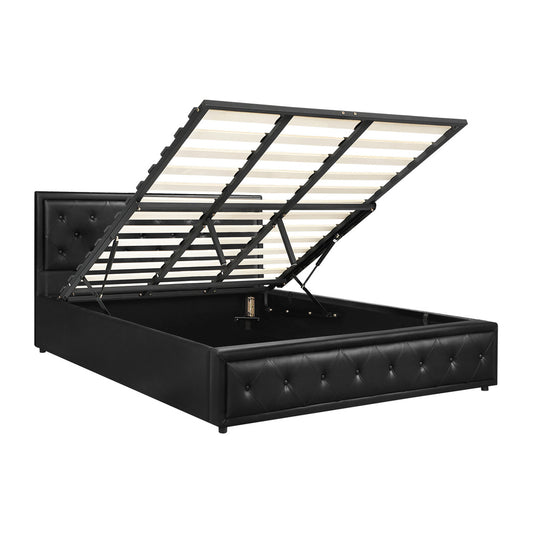 Oikiture King Bed Frame with Storage Space Gas Lift Black