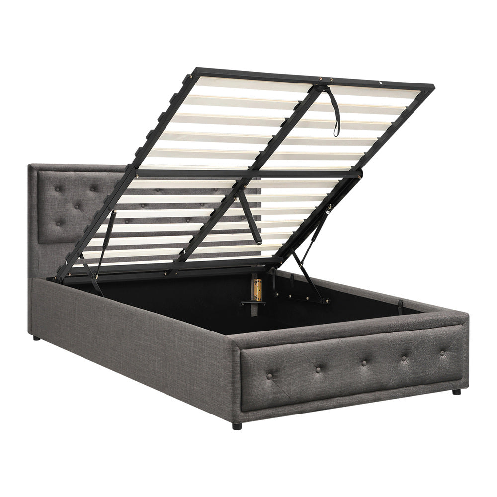 Oikiture King Single Bed Frame with Storage Space Gas Lift Grey