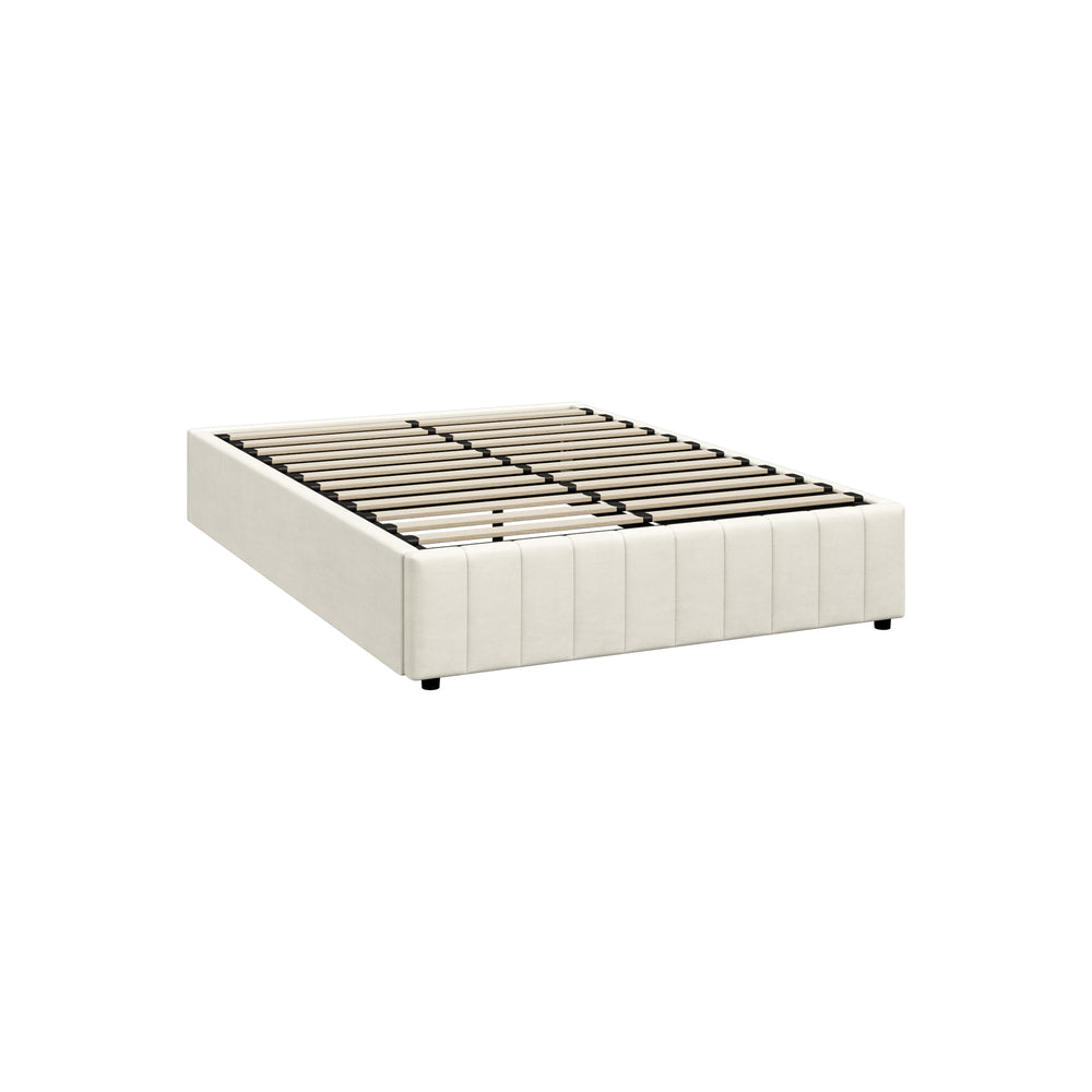 Oikiture Bed Frame Queen Size Gas Lift Storage Base Velvet Cream