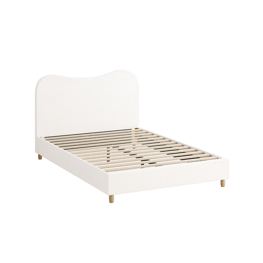 Oikiture Bed Frame Double Size White Boucle Cloud Shape